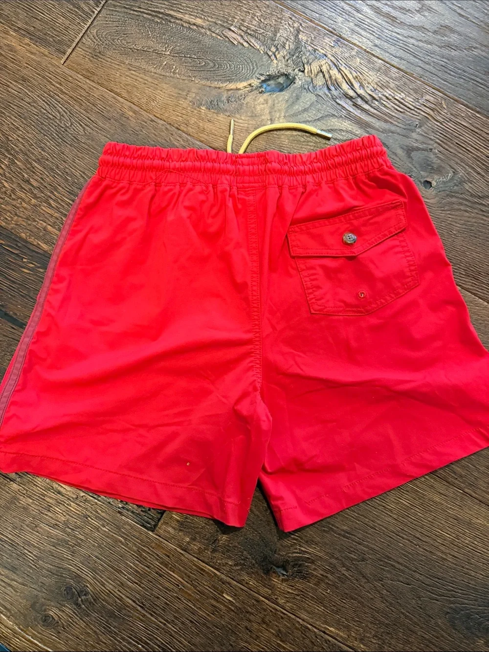 Aviator Nation Red Kids Swim Trunks with Yellow & Orange Stripes